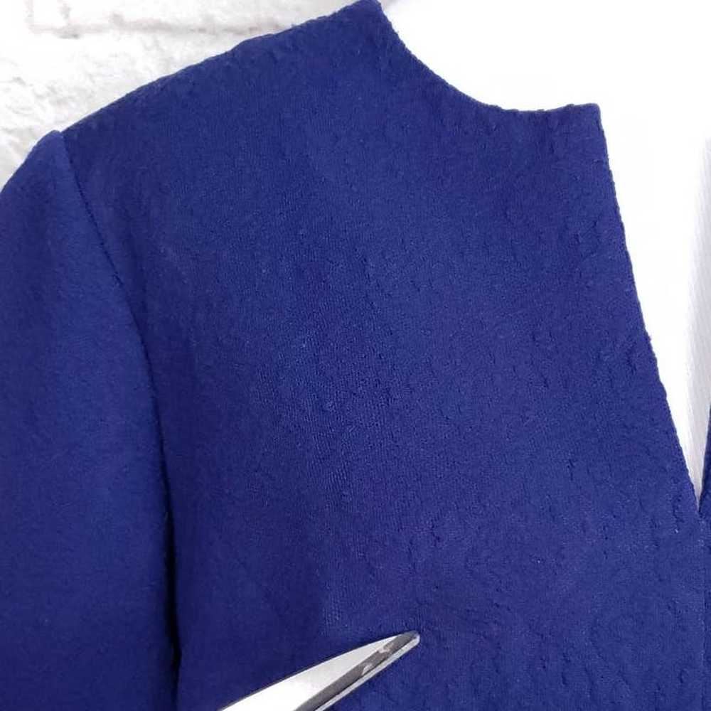 Vintage 70s Blue Textured Floral Fit Flare Dress … - image 4