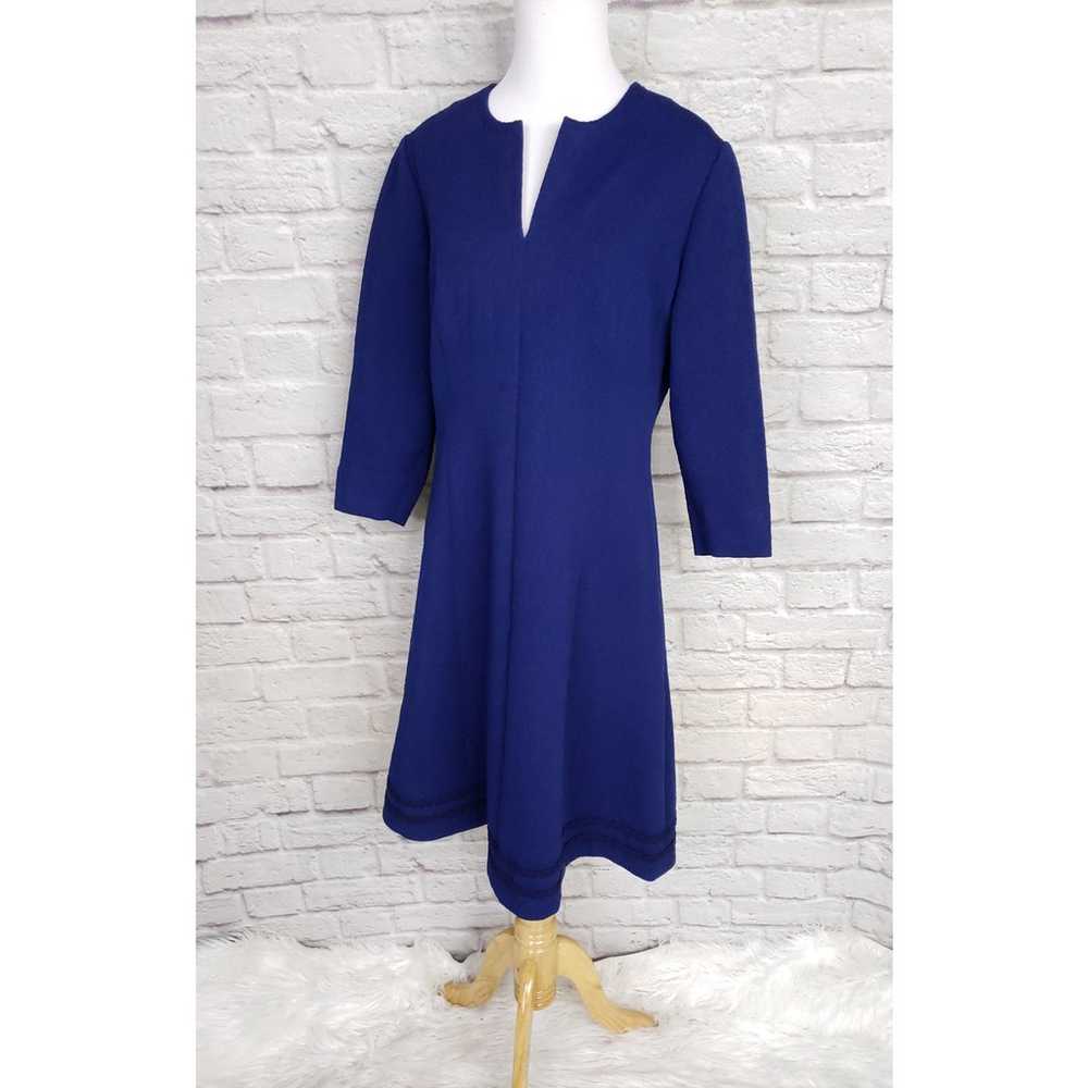 Vintage 70s Blue Textured Floral Fit Flare Dress … - image 7