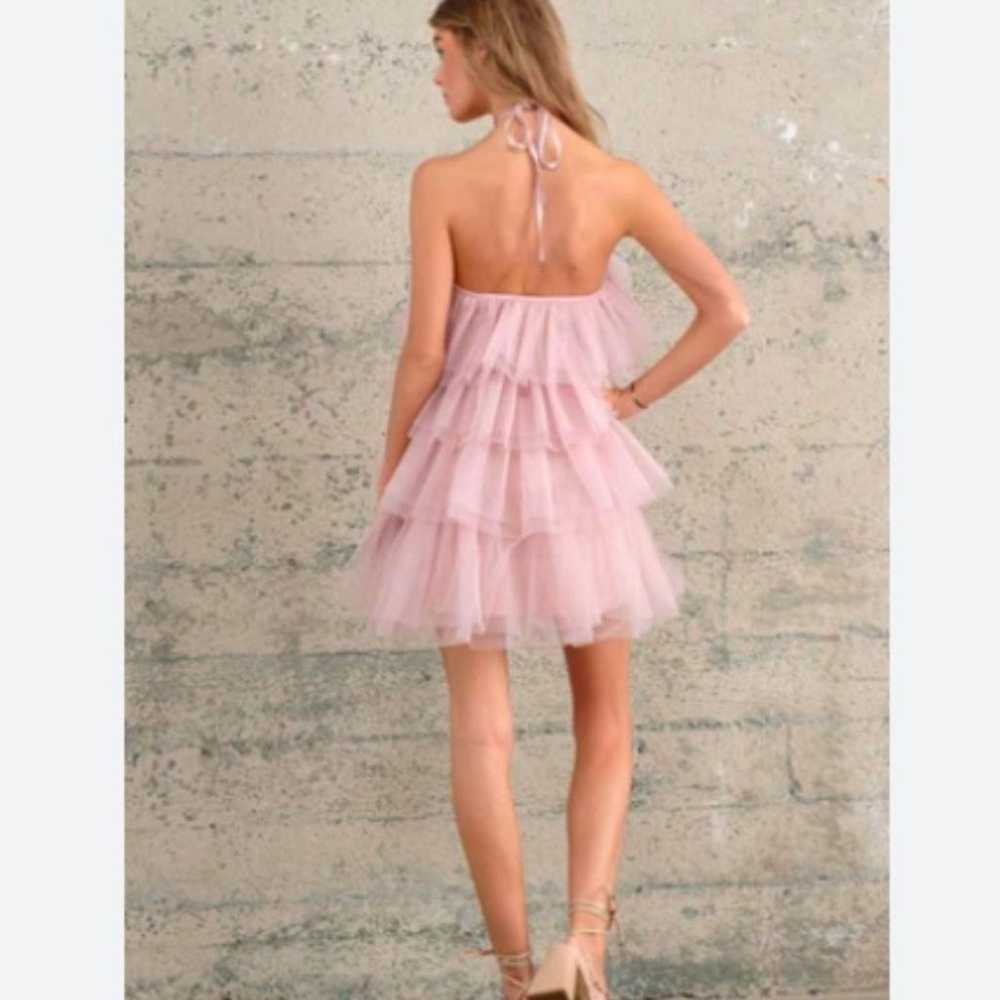 Pink Tulle Ruffle Halter Mini Dress - image 2