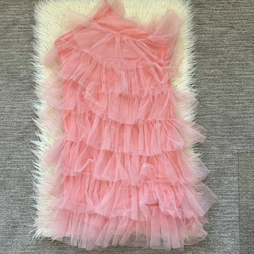 Pink Tulle Ruffle Halter Mini Dress - image 3