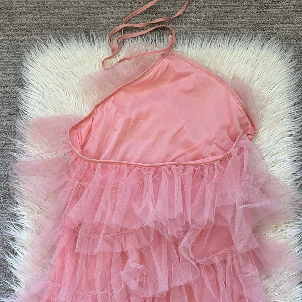 Pink Tulle Ruffle Halter Mini Dress - image 9
