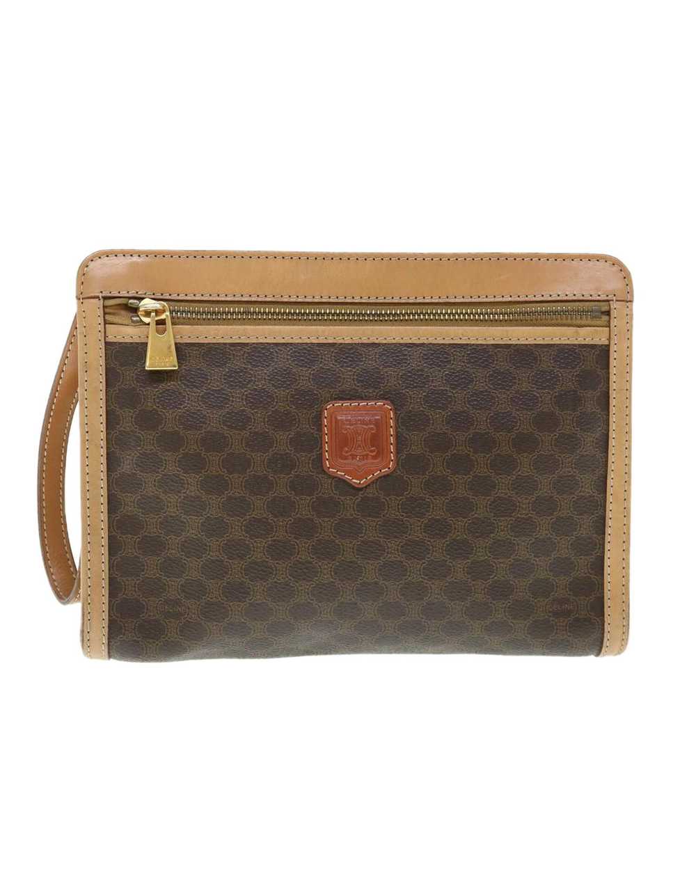 Celine Sophisticated Brown Canvas Clutch Handbag … - image 2