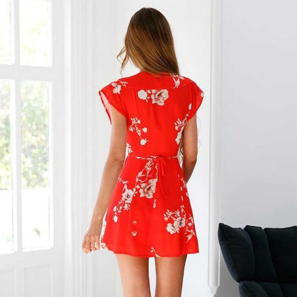 Ooh La Luxe Red Floral Deep V mini dress, Medium,… - image 2