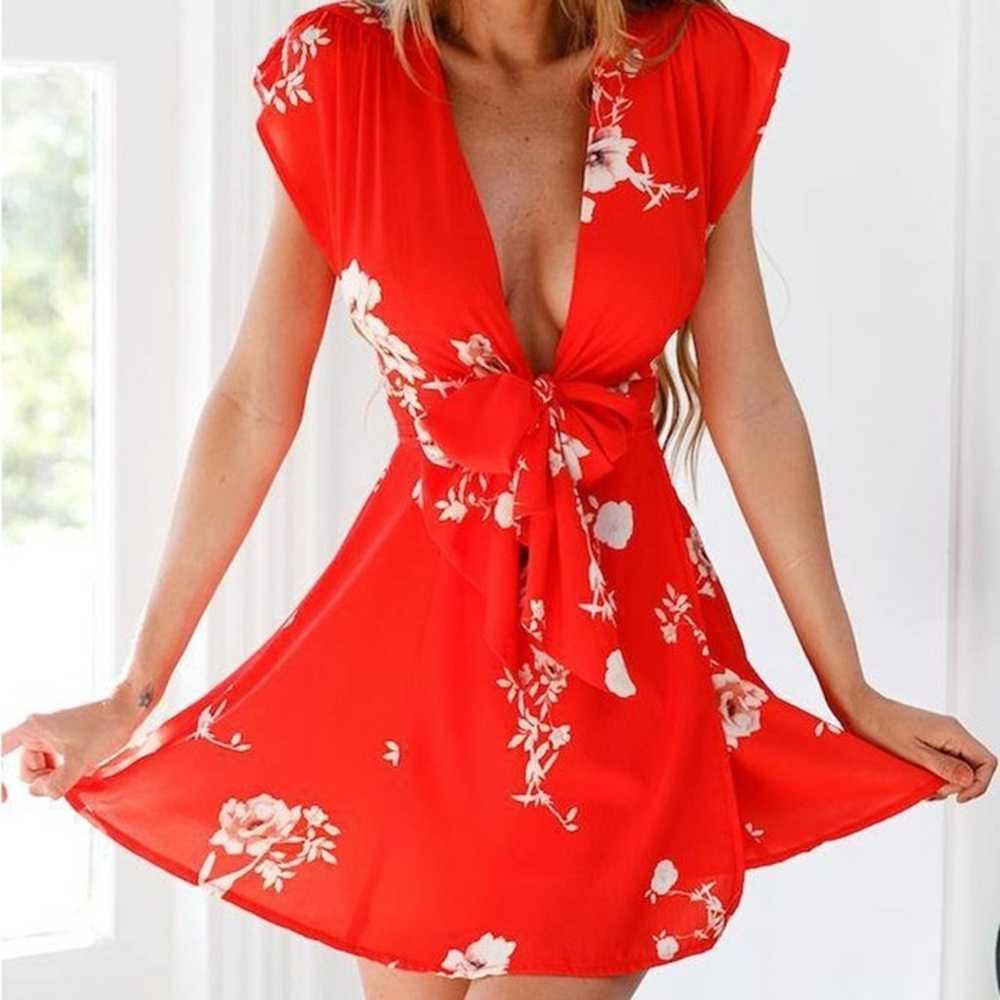 Ooh La Luxe Red Floral Deep V mini dress, Medium,… - image 3