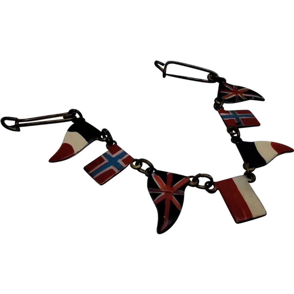 Dangle flag U.K. Iceland Poland France brass pain… - image 1