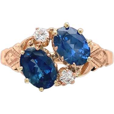 Victorian 10K Rose Gold Blue Sapphire and Diamond 