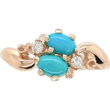 10K Rose Gold Victorian Turquoise and Diamond Ring