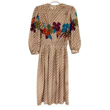 Vintage Missy H Womens Floral Stripe 70s 80s Dress