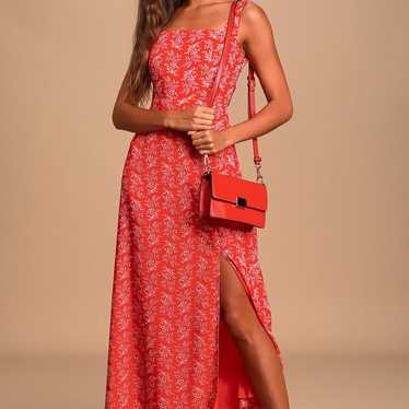 Lulus Back to Backless Red Floral Print Lace-Up M… - image 1