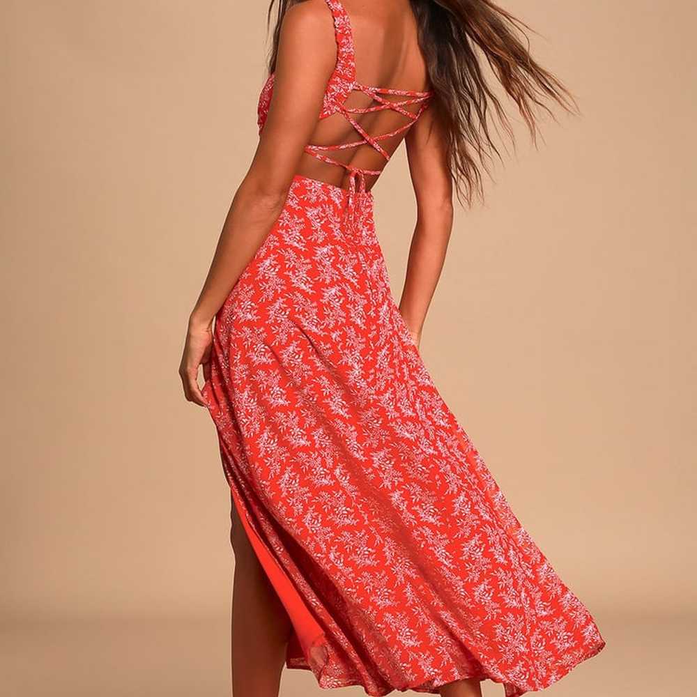 Lulus Back to Backless Red Floral Print Lace-Up M… - image 2