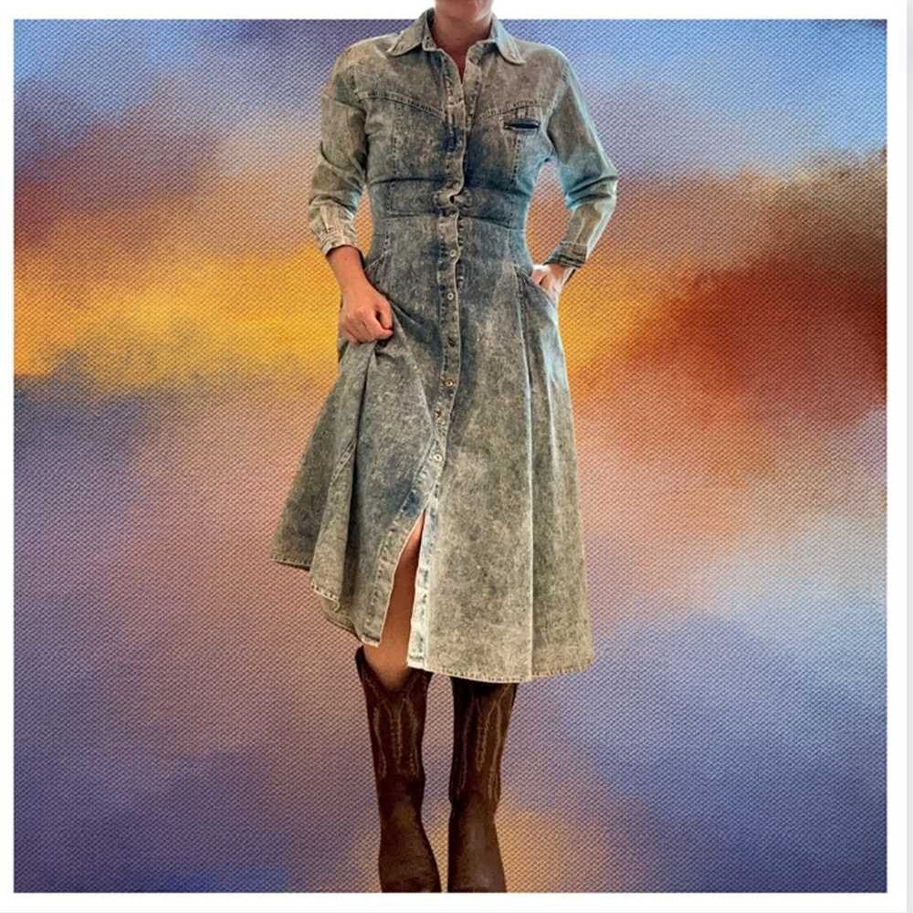 Vintage Together Acid Wash Jean Button Down Dress… - image 1