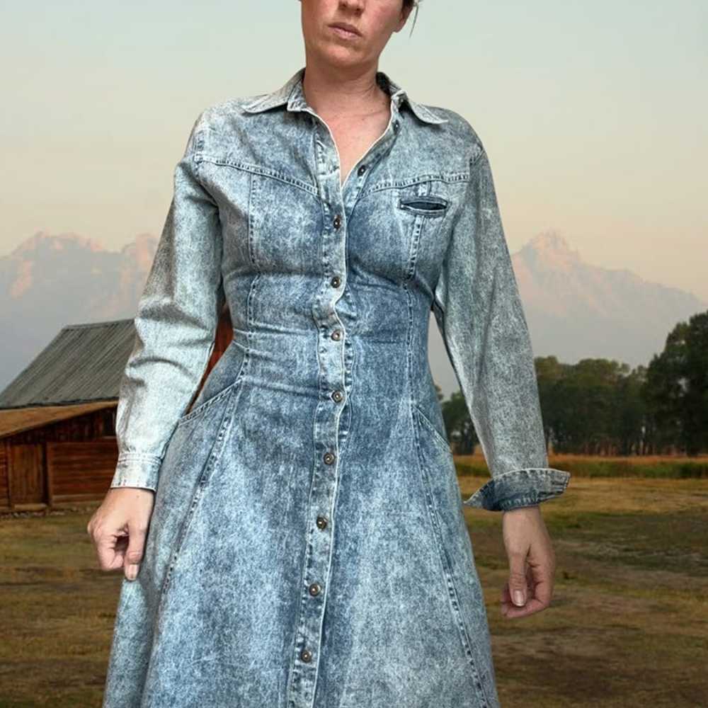 Vintage Together Acid Wash Jean Button Down Dress… - image 2