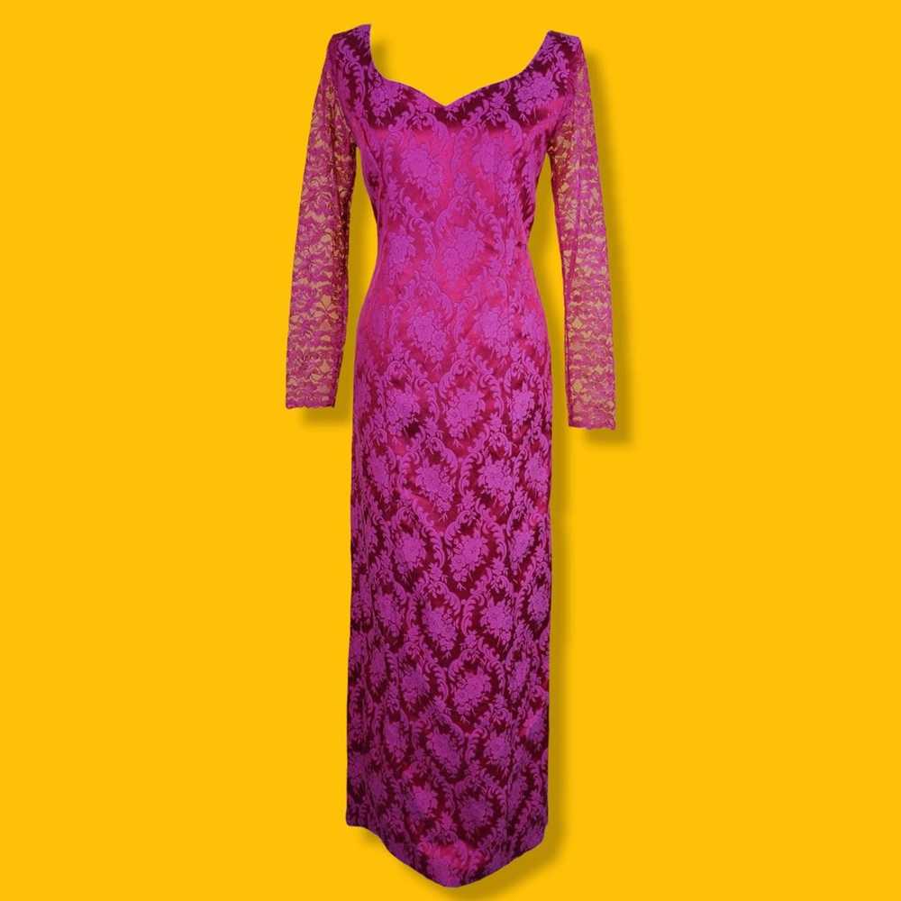 Vintage Pink Red Lace Maxi Dress, M - image 1