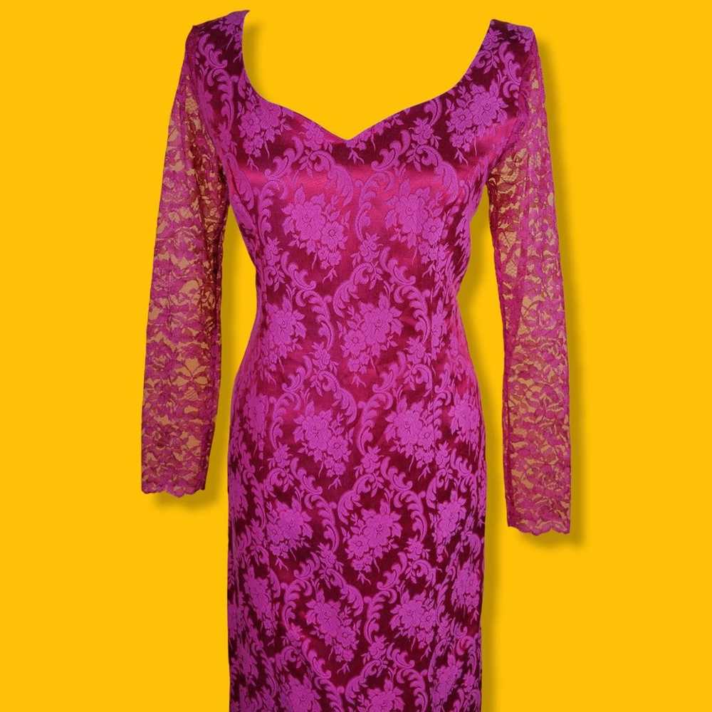 Vintage Pink Red Lace Maxi Dress, M - image 2