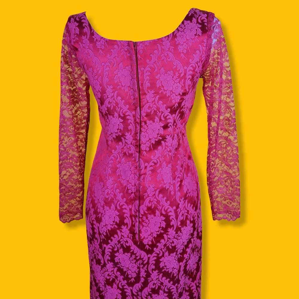 Vintage Pink Red Lace Maxi Dress, M - image 3