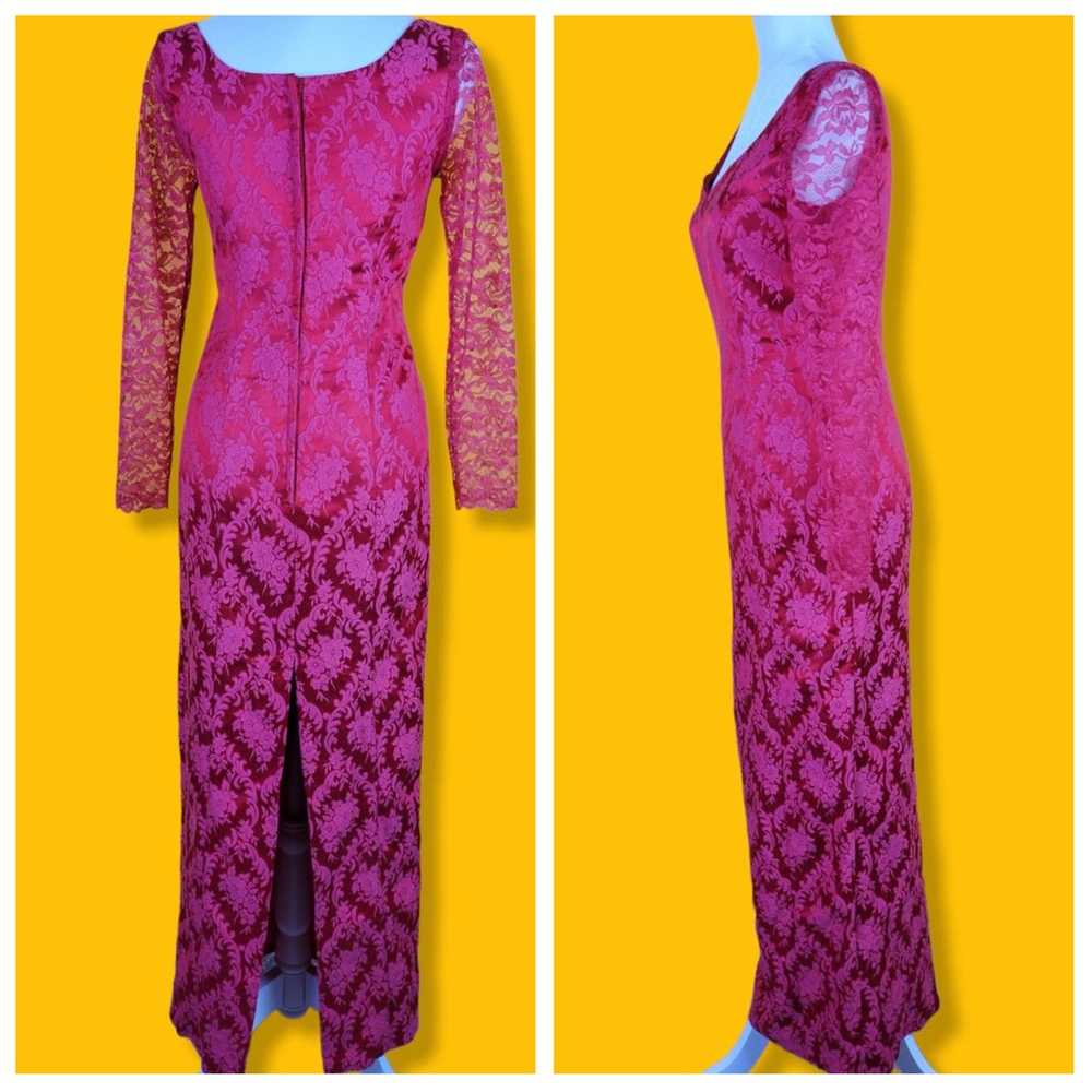 Vintage Pink Red Lace Maxi Dress, M - image 4