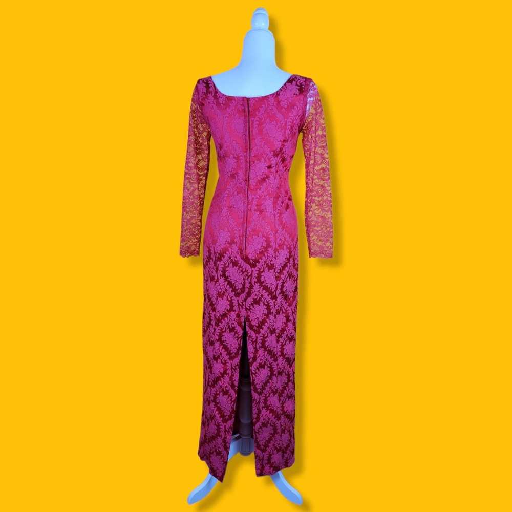 Vintage Pink Red Lace Maxi Dress, M - image 6