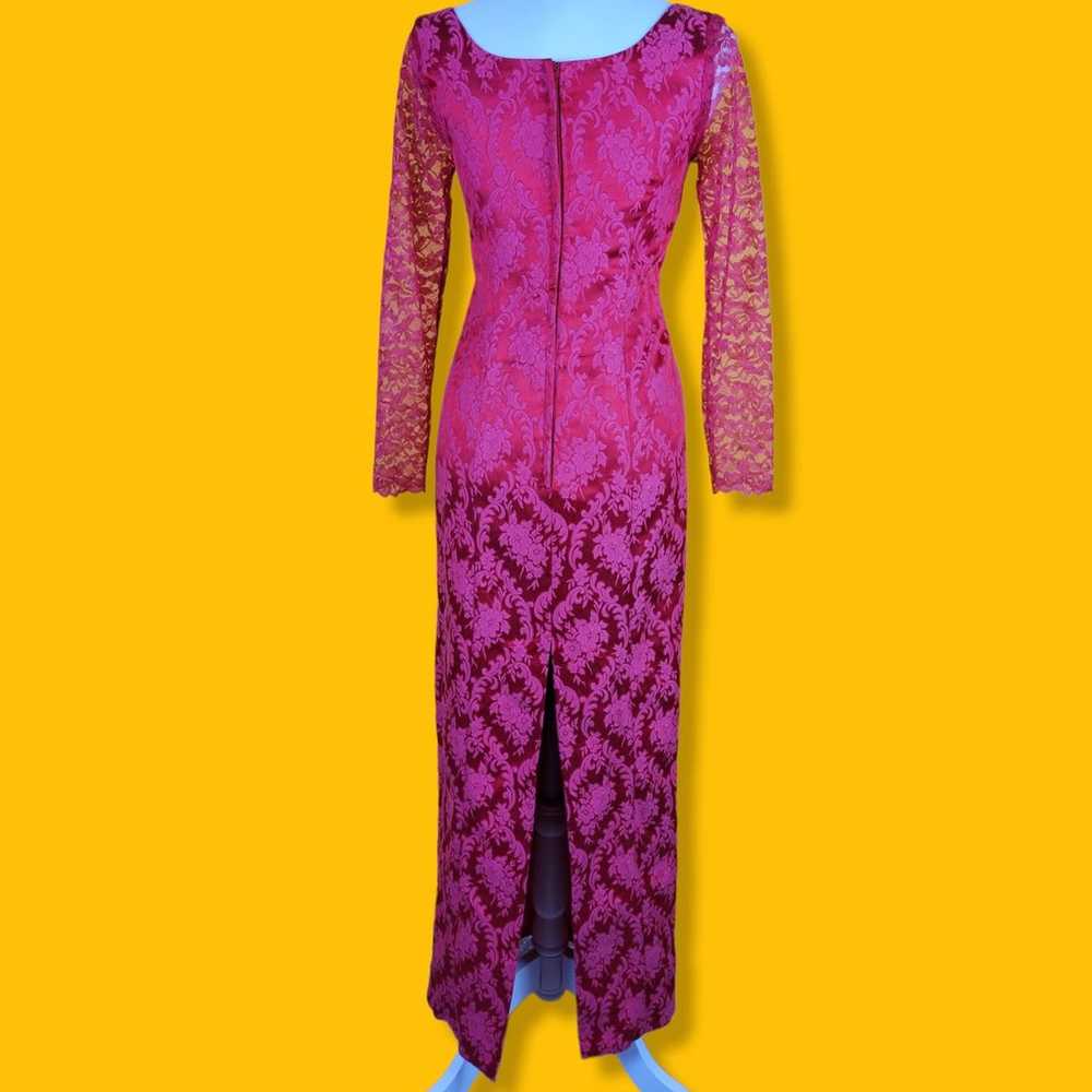 Vintage Pink Red Lace Maxi Dress, M - image 7
