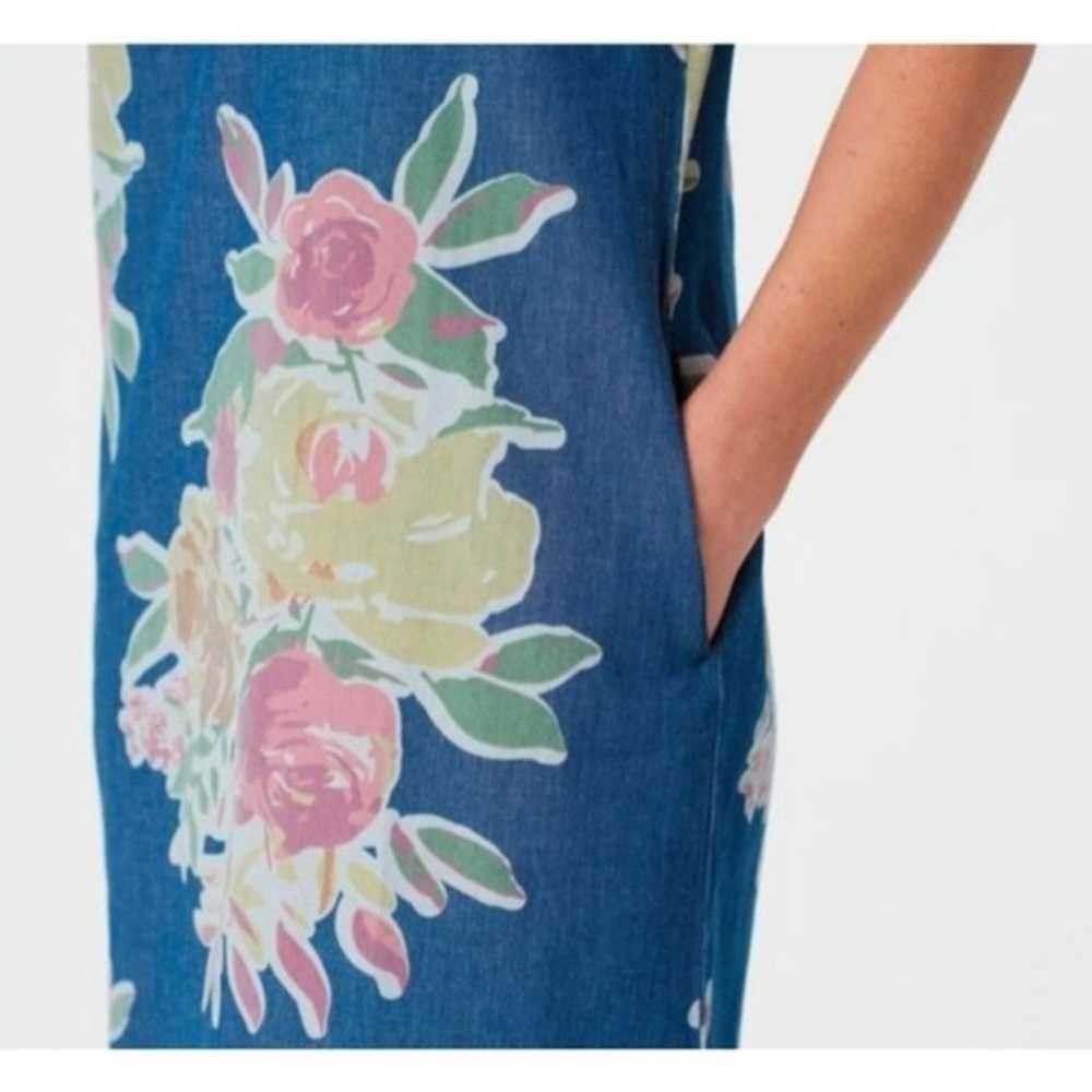 Denim&Co Floral Printed Stretch Blue Denim Shift … - image 3