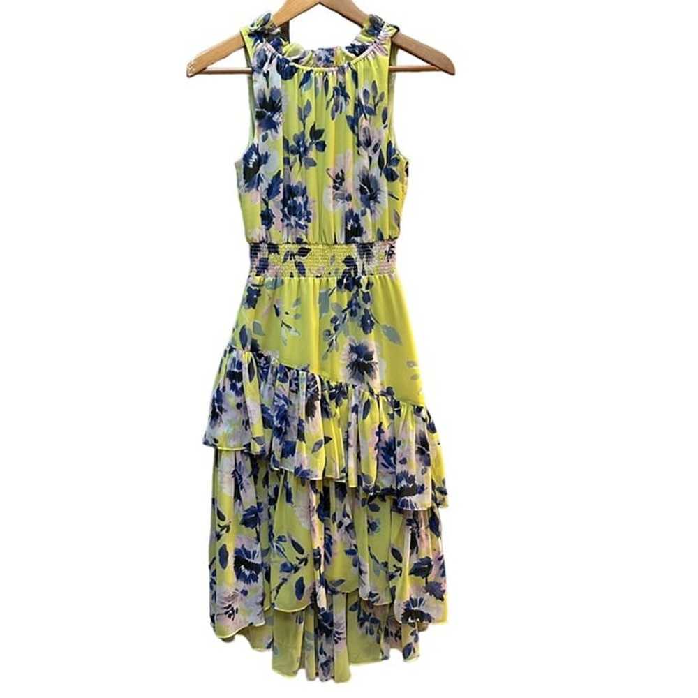 Eliza J Yellow Floral Asymmetric Ruffled Tiered M… - image 1