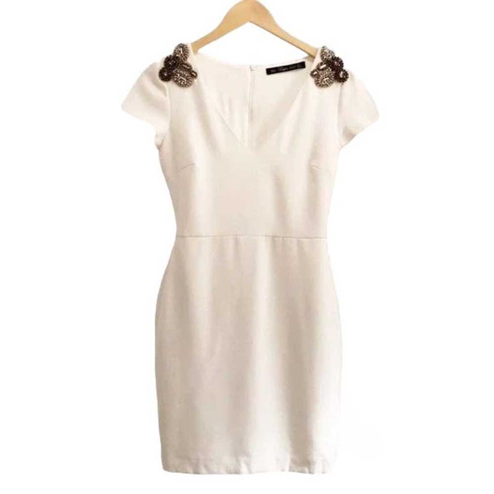 Zara Embellished V-Neck Dress Cream Size Small - image 1