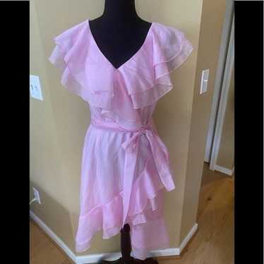 Avantlook Flower Ruffle midi pink dress in size me