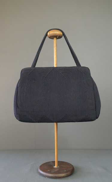 Vintage 1940s Dark Blue Rayon Corde Purse, 10x7 in