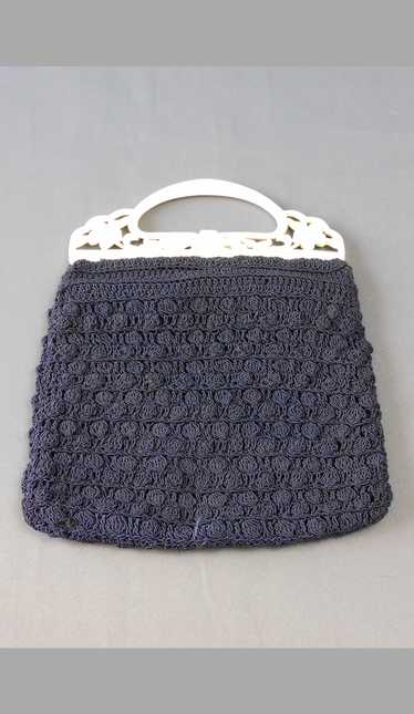 Vintage 1930s Dark Blue Purse Crochet Rayon Corde 