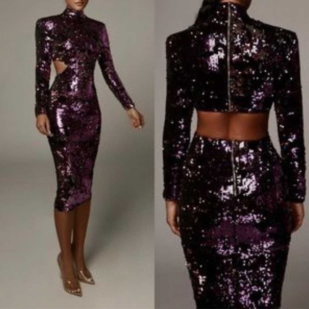 Purple Sequin Mid Cut Party Dress - image 2