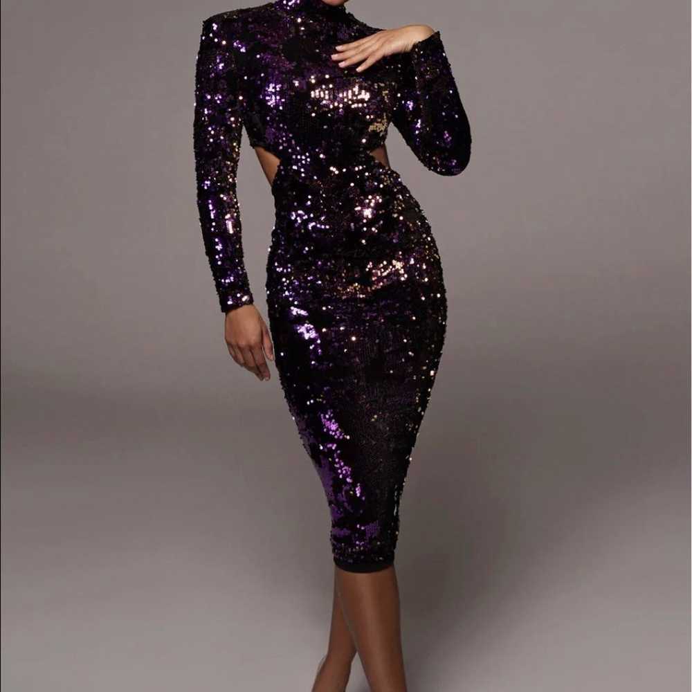 Purple Sequin Mid Cut Party Dress - image 4