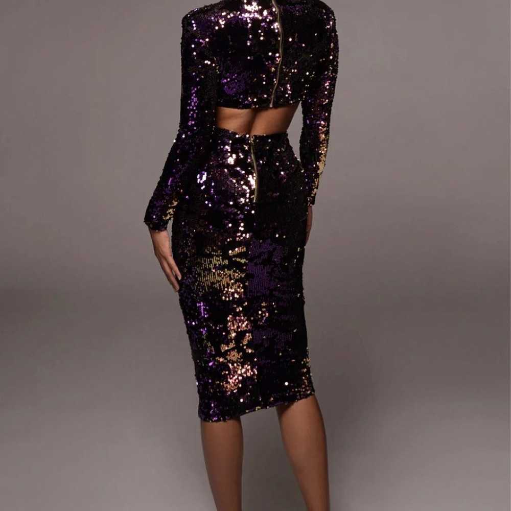 Purple Sequin Mid Cut Party Dress - image 5