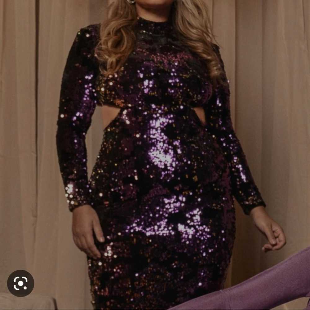 Purple Sequin Mid Cut Party Dress - image 7