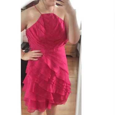Theia Pink Silk Pleated Ruffle Formal Mini Dress … - image 1