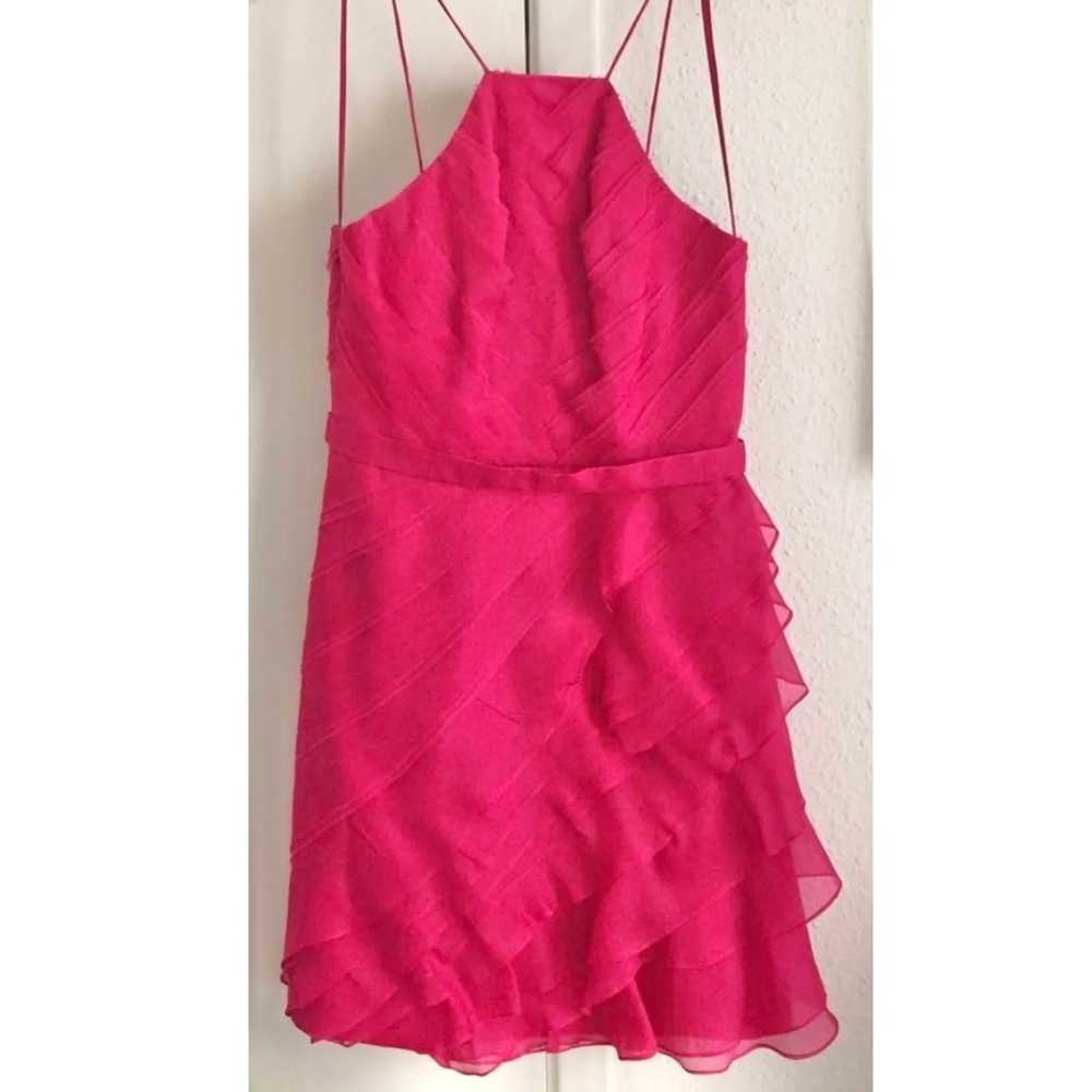 Theia Pink Silk Pleated Ruffle Formal Mini Dress … - image 2