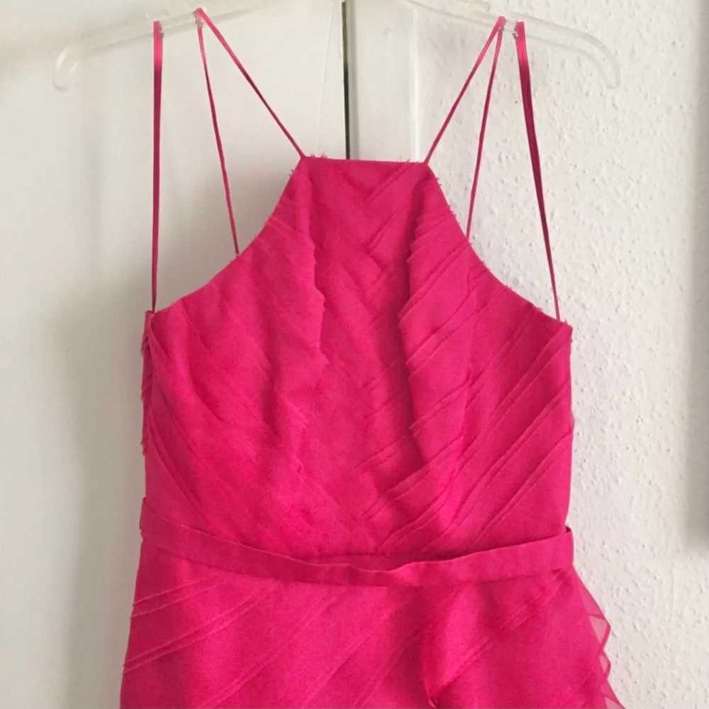 Theia Pink Silk Pleated Ruffle Formal Mini Dress … - image 3