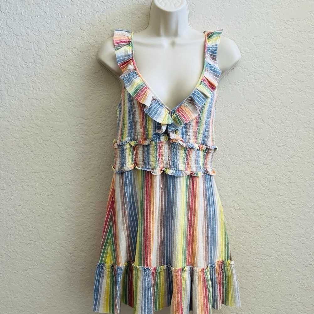 Saylor Sleeveless Ruffle Rainbow Stripes Mini Sun… - image 1