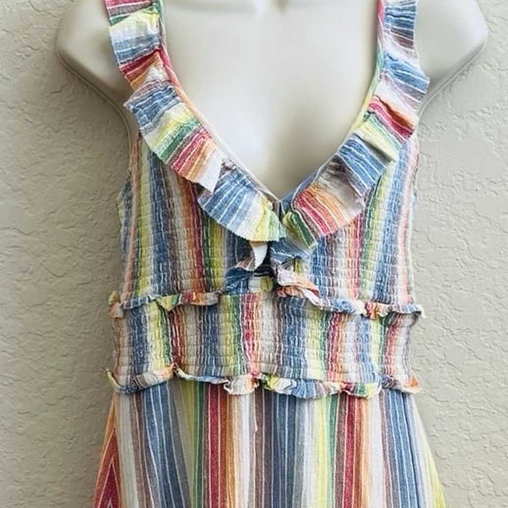 Saylor Sleeveless Ruffle Rainbow Stripes Mini Sun… - image 2