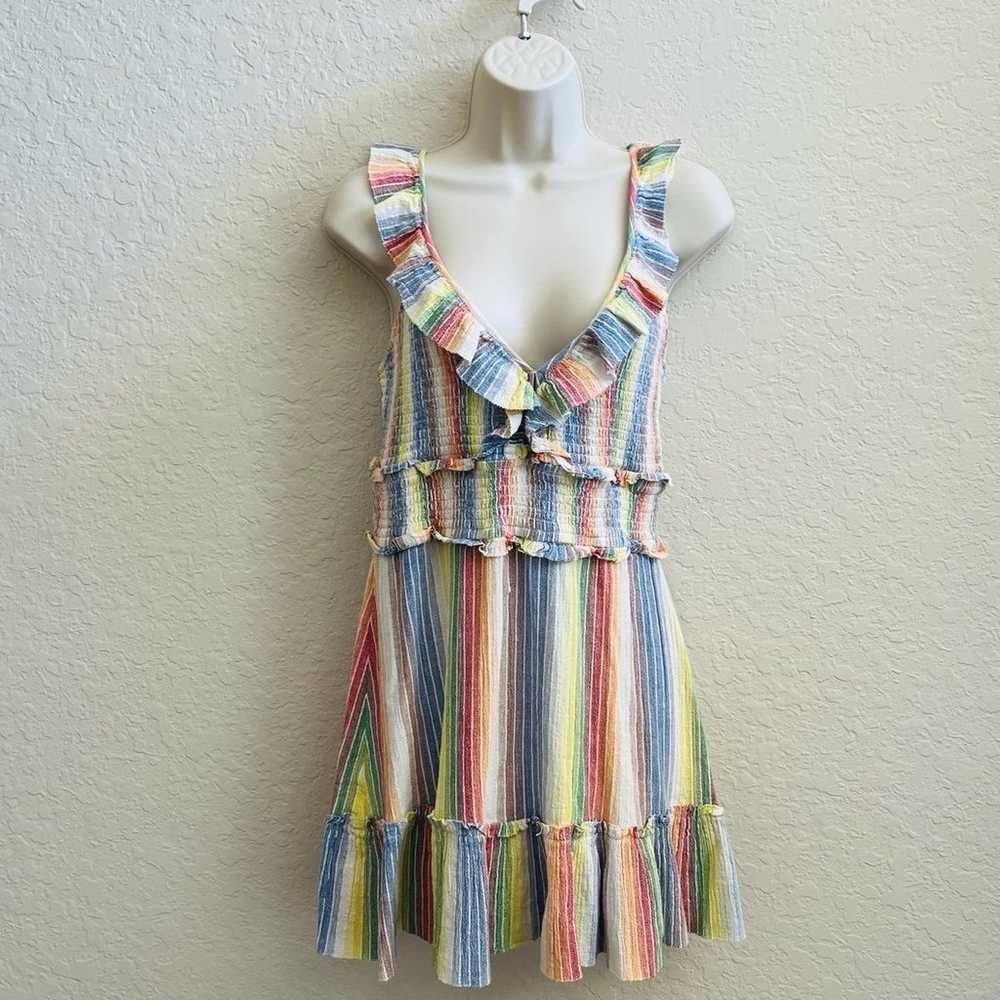 Saylor Sleeveless Ruffle Rainbow Stripes Mini Sun… - image 4