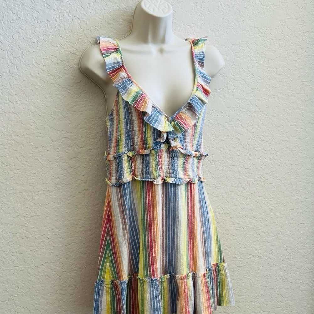 Saylor Sleeveless Ruffle Rainbow Stripes Mini Sun… - image 5