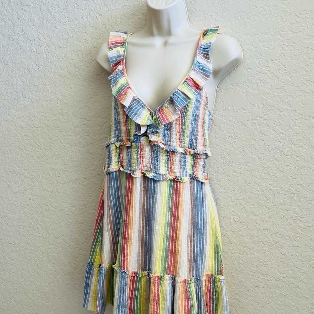 Saylor Sleeveless Ruffle Rainbow Stripes Mini Sun… - image 7