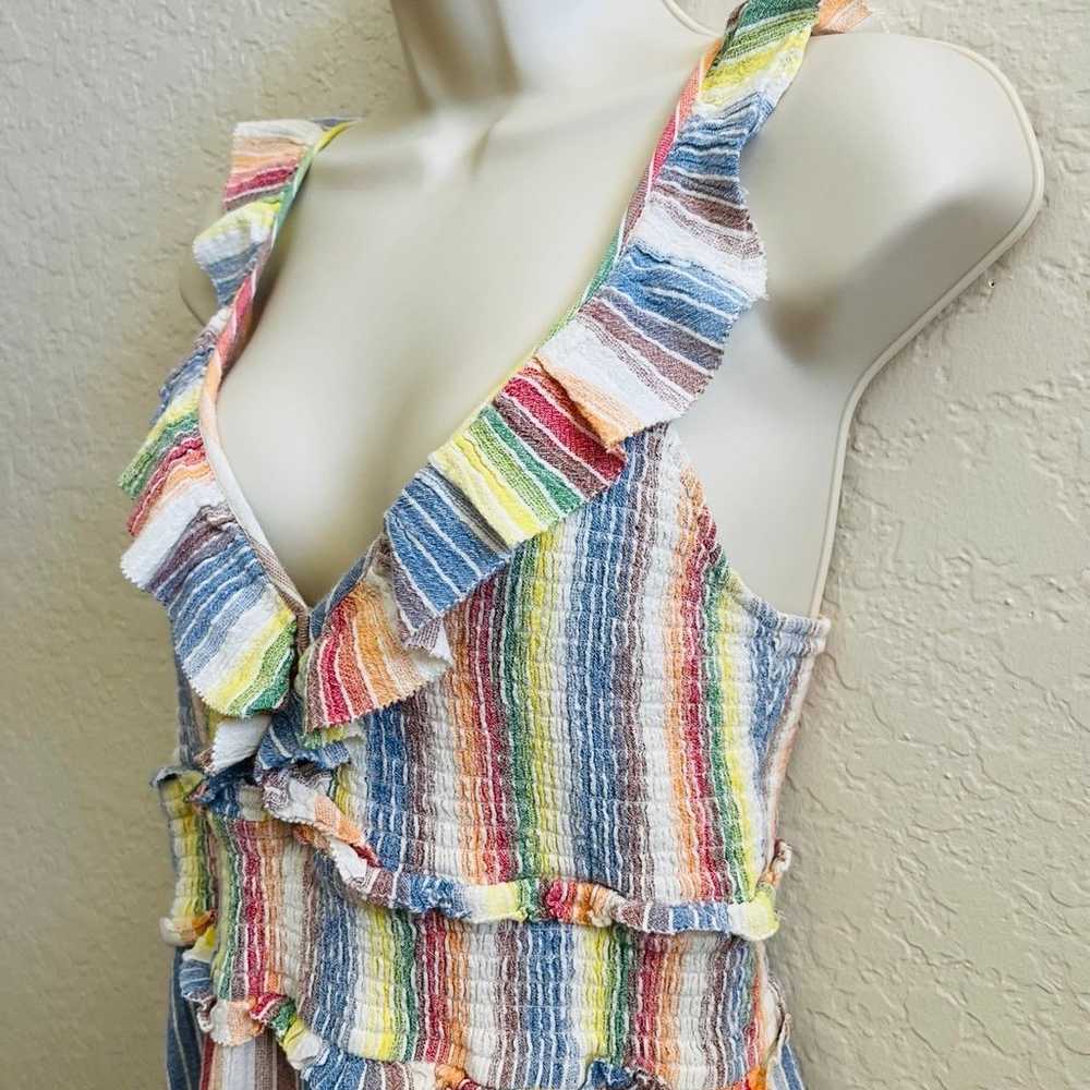 Saylor Sleeveless Ruffle Rainbow Stripes Mini Sun… - image 8