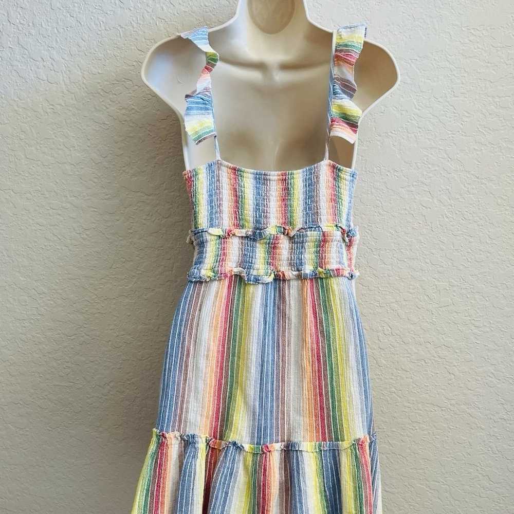 Saylor Sleeveless Ruffle Rainbow Stripes Mini Sun… - image 9