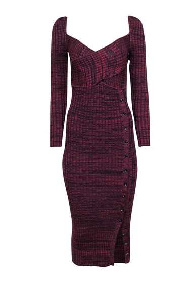 Self-Portrait - Maroon & Black Rib Knit Dress w/ B