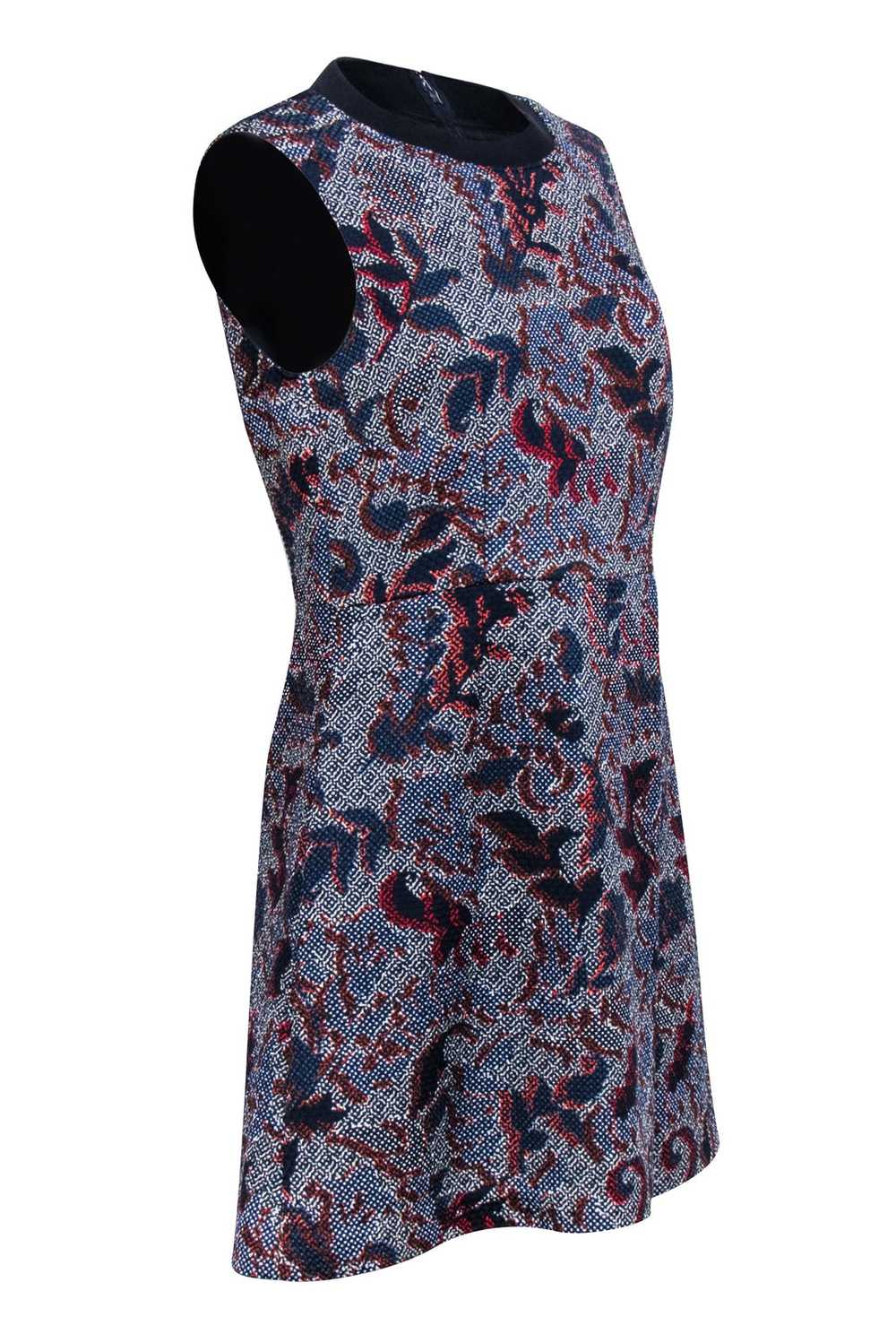 Tory Burch - Navy & Red Printed Tweed Sleeveless … - image 2