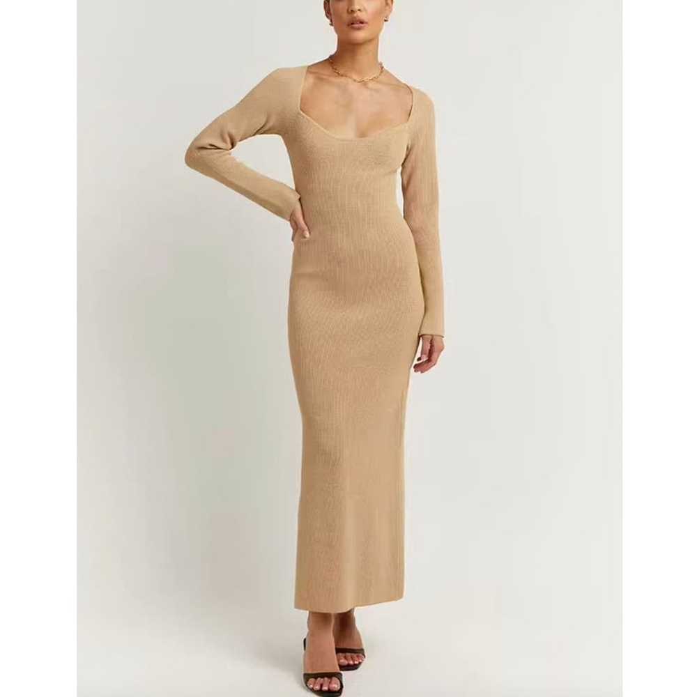 DISSH Stride Warm Wheat Knit Midi Dress in Beige … - image 2