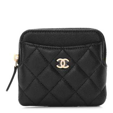 CHANEL Caviar Quilted Zip Card Holder Wallet Black - image 1