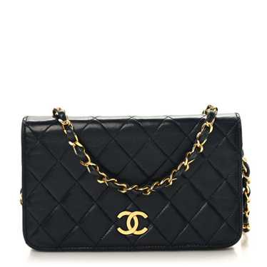 CHANEL Lambskin Quilted Small Single Flap Navy