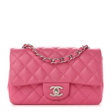 CHANEL Lambskin Quilted Mini Rectangular Flap Pink