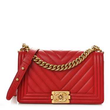 CHANEL Caviar Chevron Quilted Medium Boy Flap Red - image 1