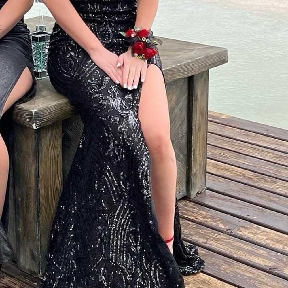 black prom dress with feathers - image 1
